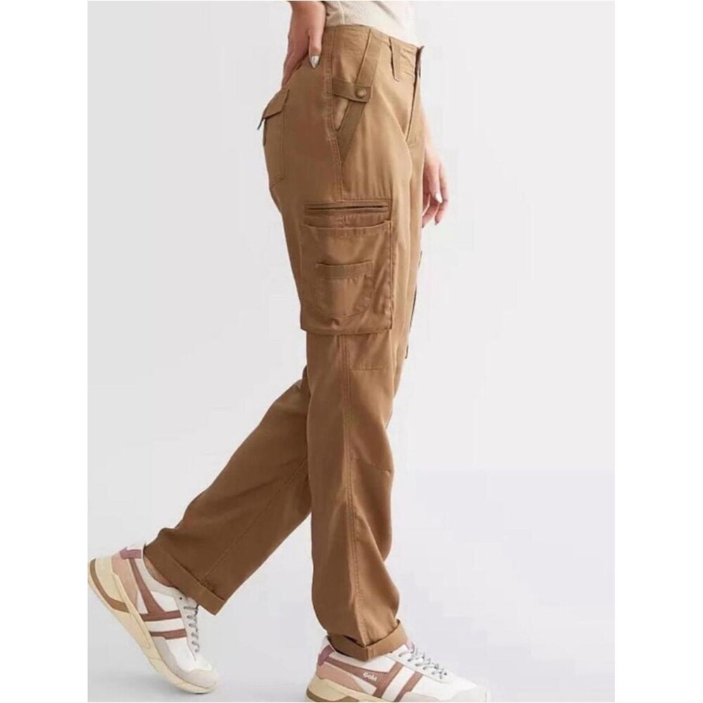 BKE Charlie Cargo Utility Pants Brown Drape Baggy Straight Leg Buckles Size 28